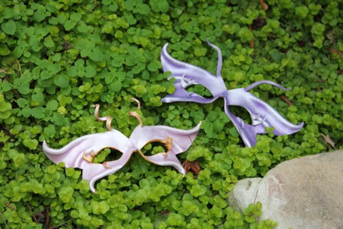 Small, butterfly-like masks in shimmery colors